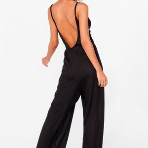 WHITE Scoop Back Crinkle Beach Cover Up Jumpsuit
